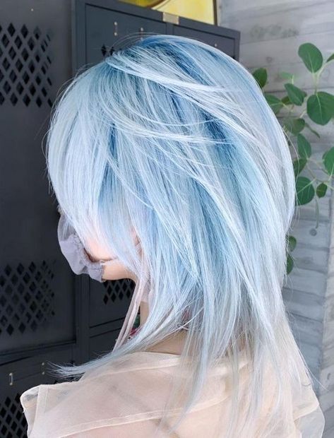 Hair Color Ideas Trendy, Baby Blue Hair, Light Blue Hair, Korean Hair Color, Dyed Hair Inspiration, Trendy Hairstyle, Pretty Hair Color, Hair Stylies, Hair Color Blue