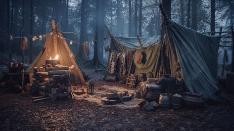 Fantasy Camp Aesthetic, Medieval Camp Aesthetic, Medieval Backdrop, Larp Tent, Forest Hideout, Medieval Tent, Medieval Camp, Medieval Camping, Viking Tent