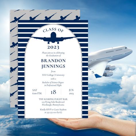 Airline Pilot Flight School College Graduation Invitation  Zazzle Aviation School, White Graduation Party, Airplane Mechanic, Bachelor Party Invitations, Graduation Message, Graduation Speech, Flight School, Graduation Templates, Airline Pilot