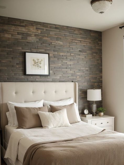 Elevate your bedrooms style by creating an accent wall with textured wallpaper. Complete the look with a sleek, contemporary bed frame and minimalist decor for a chic and modern space. Transform your bedroom into a cozy oasis with a faux brick accent wall. Complement the rustic charm with a vintage-inspired iron bed frame and plush, luxurious bedding for a comfortable and inviting atmosphere. Faux Brick Accent Wall, Contemporary Bed Frame, Brick Accent Wall, Luxurious Bedding, Iron Bed Frame, Faux Brick, Iron Bed, Contemporary Bed, Accent Walls