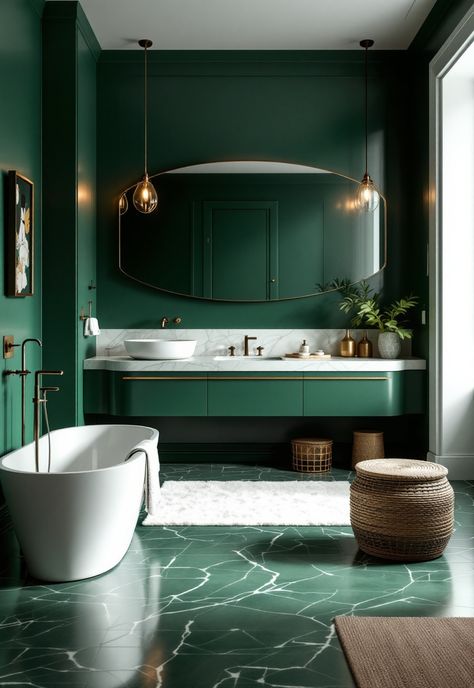 Green Bathroom Decor Bathroom With Green Walls, Green Bathroom Decor Ideas, Light Green Bathrooms, Green Bathroom Decor, Adventurous Design, White Tub, Sophisticated Bathroom, Bathroom Retreat, Best Bathroom Designs