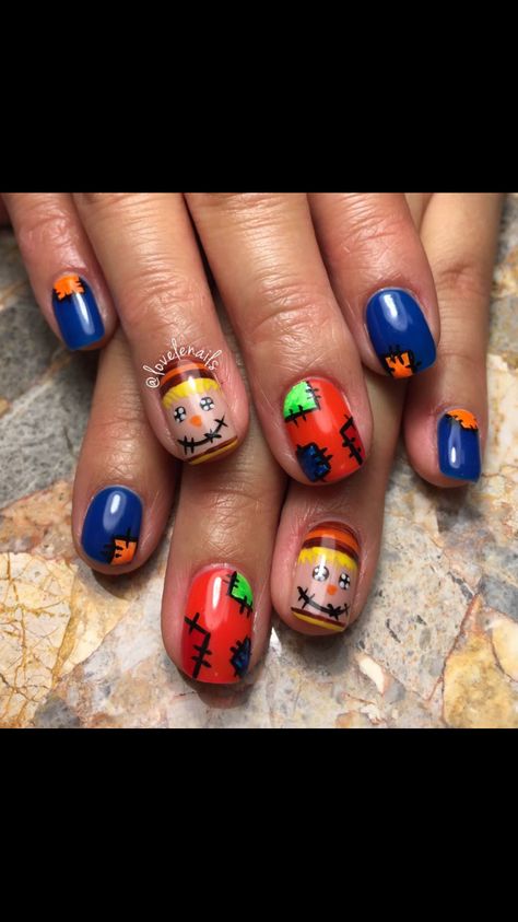 Halloween Scarecrow Nails, Scarecrow Nails Designs, Scarecrows Nails, Scarecrow Nails, Fall Nail Design, Halloween Scarecrow, Simple Nail Designs, Fall Nail, Fall Nail Designs