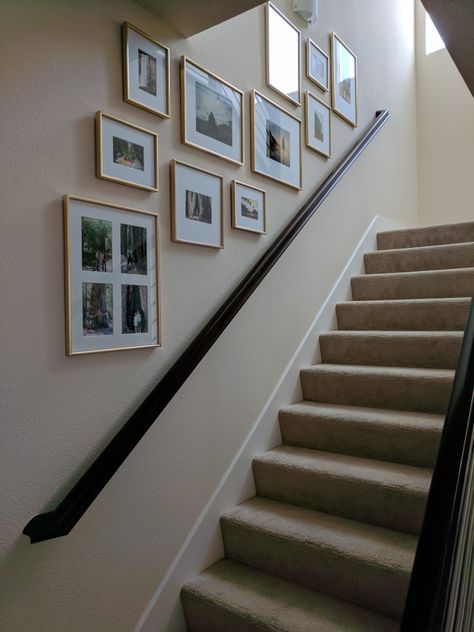 4x6 Photo Wall Collage Ideas, Staircase Photowall, Mixed Tiles Photo Wall Stairs, How To Decorate Staircase Wall, Family Portrait Wall Display Stairs, Wedding Photo Gallery Wall Stairs, Decorate Staircase Wall, Staircase Photo Wall, Collage Family Frame On Stair Wall