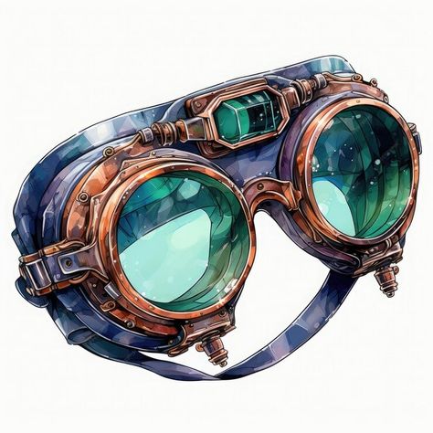 Watercolor Safety Goggles Illustration Generative Ai | Premium AI-generated image Cyberpunk Goggles Concept Art, Goggles Character Design, Cartoon Goggles, Anime Goggles, Inventor Design, Cute Goggles, Goggles Illustration, Cyberpunk Goggles, Vtuber Character Design