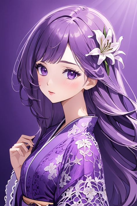 Body portrait for Attractive PURPLE eyes and PURPLE hair wom... by Mohamad Sabah - Playground Animes Girl Purple Hair, Anime Violet Hair, Anime Purple Hair Woman, Anime With Purple Hair, Purple Hair Girl Art, Purple Hair Anime Woman, Woman With Purple Hair, Purple Hair Anime, Long Purple Hair