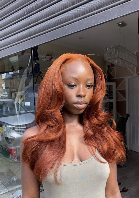 Auburn Wig On Dark Skin, Ginger Hair Black Women Outfit, Dark Ginger And Blonde Hair Black Women, Cute Hair Colors For Dark Skin Women, Ginger Hair Black Women Middle Part, Ginger Wig Dark Skin, Auburn Sew In Black Women, Ginger Brown Hair Black Women Dark Skin, Ginger Hair Sew In