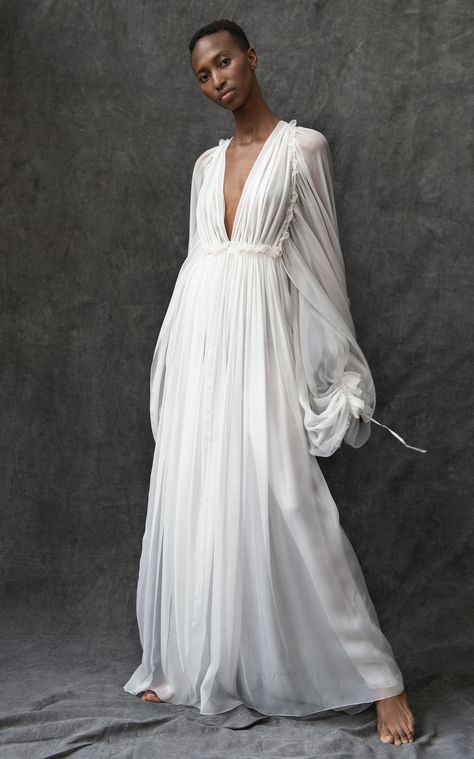 Long Sleeve Silk Flowy Gown  by MAISON RABIH KAYROUZ for Preorder on Moda Operandi Rabih Kayrouz, Flowy Gown, Long Flowy Dress, White Flowy Dress, Wedding Dress Flowy, Gaun Fashion, Dress Flowy, Long White Dress, Flowy Sleeves