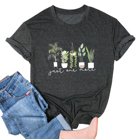 PRICES MAY VARY. MATERIAL: The gardening shirt is made of 60% polyester, 35% rayon and 5% spandex. Stretchy, lightweight ,soft and comfortable. FEATURES: Just one more plant tshirt, botany graphic short sleeves shirt, farm shirt, gardener graphic tee, adopts a round neck design, chest printed with lovely green plant graphic and funny letter print. GIFT: The plant lady gifts tee tops is suitable for plant lovers, such as yourself, mother, Wife, grandma, Grandmother, girlfriend, teacher or best fr Garden Tshirt, Xxxl Dress, Summer Tunics, Travel Tees, Sweater Trends, Gardening Shirts, Dresses Xxl, Crewneck Dress, Floral Print Shorts