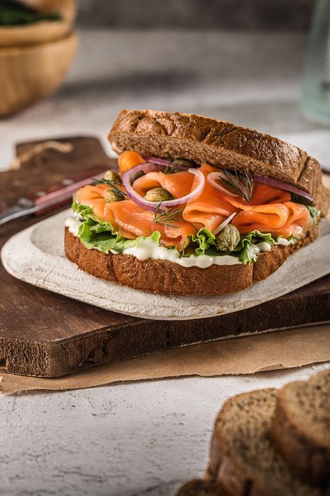 Restaurant Food Photography, Amazing Food Photography, Salmon Sandwich, Gourmet Sandwiches, Food Photoshoot, Restaurant Photography, Food Gallery, Food Content, Food Photography Tips