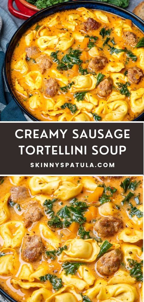 Creamy Sausage and Tortellini Soup Creamy Sausage And Tortellini Soup, Creamy Sausage Tortellini Soup, Sausage And Tortellini Soup, Sausage And Tortellini, Crock Pot Tortellini, Cheese Tortellini Soup, Ravioli Soup, Creamy Tortellini Soup, Sausage Tortellini Soup