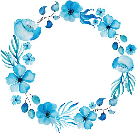 Cool Picture Frames, Blue Flower Png, Blue Flower Wreath, Flower Frame Png, Watercolor Flower Background, Floral Wreath Watercolor, Frame Floral, Flower Circle, Floral Border Design