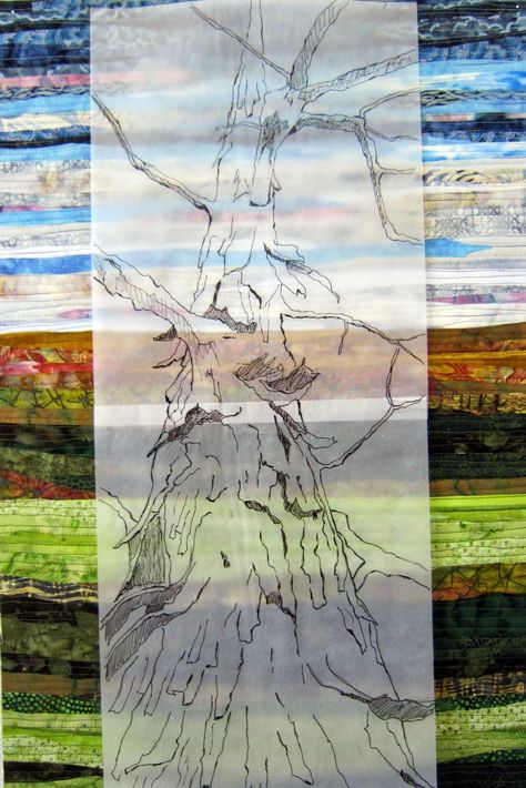 Landscape Quilting, Thread Sketching, Hickory Tree, Batik Ideas, Quilt Techniques, Tree Quilts, Landscape Art Quilts, Art Composition, Abstract Quilt