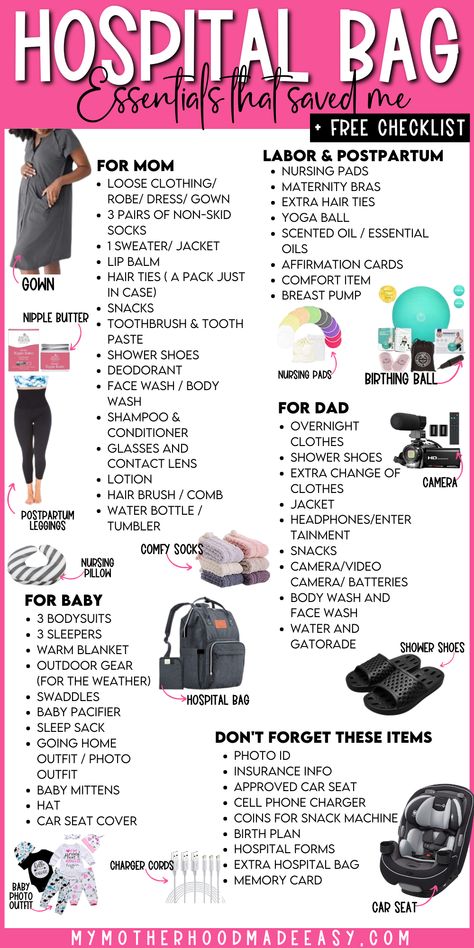 mom and baby hospital bag checklist Summer Hospital Bag For Mom To Be, Labor And Delivery Tips First Time Moms, First Time Mom Hospital Bag Checklist, Hospital Essentials For Delivery, 2nd Time Mom Hospital Bag, First Time Mom Hospital Bag List, What To Bring To Hospital For Delivery, Hospital Bag For Mom To Be C Section, Mom Bag For Hospital Labor