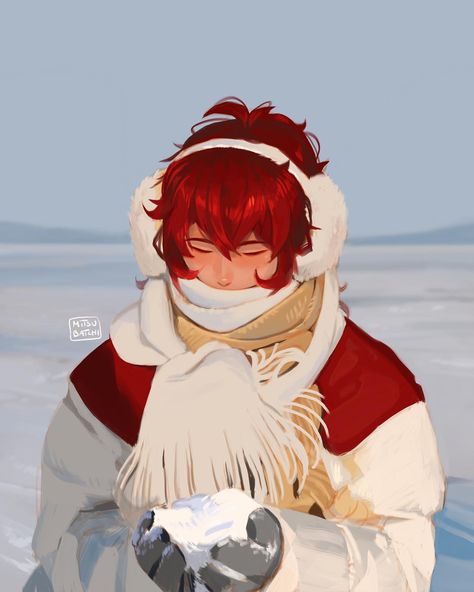 Scarf Drawing, Winter Art, Drawing Reference Poses, Art Sketchbook, Pretty Art, Drawing Reference, Genshin Impact, Red Hair, Cute Art