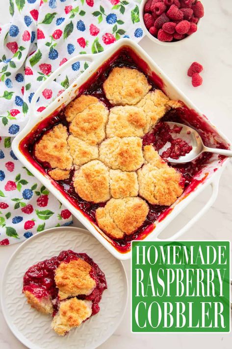 Homemade raspberry cobbler has tangy fresh raspberries baked until bubbly beneath a buttery drop biscuit cobbler topping. It’s the perfect summer dessert that can be made with raspberries or your favorite berries. #raspberrycobbler #fruitcobbler #cobbler #berrycobbler #desserts #bakedcobbler #summerdessert #fruitdesserts #juneteenth #4thofJuly #laborday #summerdeserts #summerbaking #baking #raspberries #rasberrydessert via @ediblesense Frozen Rasberry Deserts, Raspberry Buckle, Biscuit Cobbler, Raspberry Cobbler, Fruit Crisp Recipe, Blt Dip, Cobbler Topping, Raspberry Desserts, Berry Cobbler