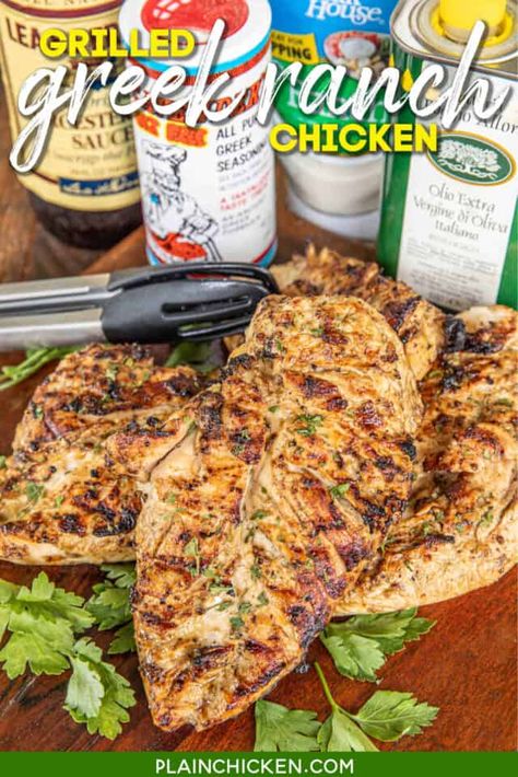 Grilled Greek Ranch Chicken - Plain Chicken Dr Pepper Marinade, Colorado Recipes, Chicken Marinate, Easy Chicken Marinade, Grilled Recipes, Grilled Bbq Chicken, Easy Grilled Chicken, Pan Seared Chicken, Greek Seasoning