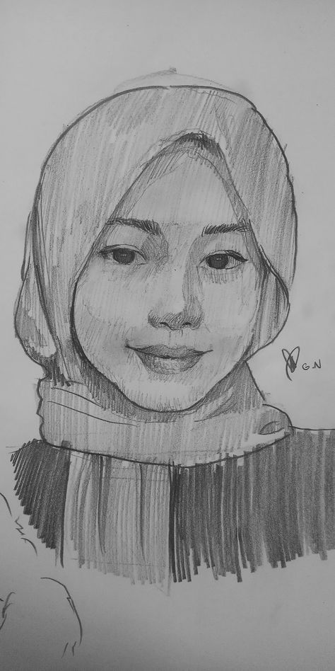 Quick Portrait Sketches, Sketches Of People Easy, Hijabi Girl Sketch, Grils Korea, Simple Portrait Drawing, Facial Sketches, Potrait Reference Pics, Face Art Drawing, Animation Art Sketches