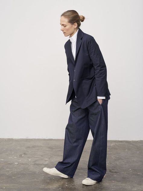 Studio Nicholson Women, Navy Jacket Outfit, Turtleneck Style, Studio Nicholson, 가을 패션, Formal Outfit, Tailored Jacket, Utility Jacket, Minimal Fashion