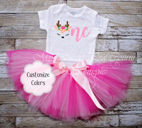 Deer First Birthday, Deer Birthday, Tutu Size Chart, Birthday One, 1st Birthday Outfit, Woodland Deer, First Birthday Outfit, Deer Design, Fairy Birthday