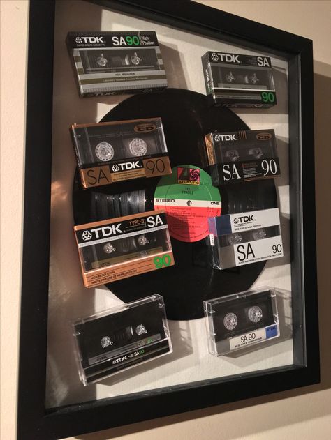 Cassette Display Ideas, Cassette Painting, Yes Fragile, Speaker Stands Diy, Lego Frame, Man Cave Items, Music Room Design, Cassette Tape Recorder, Geek Diy