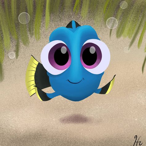 Finding Dory Baby, List Of Drawing Ideas, Drawing Ideas Disney, Dory Tattoo, Dory Drawing, Baby Dory, Disney Sleeve, Disney Drawing, Disney Canvas Art