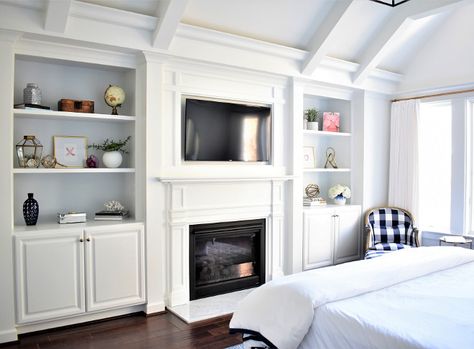 Master Suite Remodel, Bedroom Built Ins, Small Space Bedroom, Bedroom Fireplace, Master Decor, Bedroom Master, Farmhouse Bedroom Decor, Trendy Bedroom, Farmhouse Bedroom