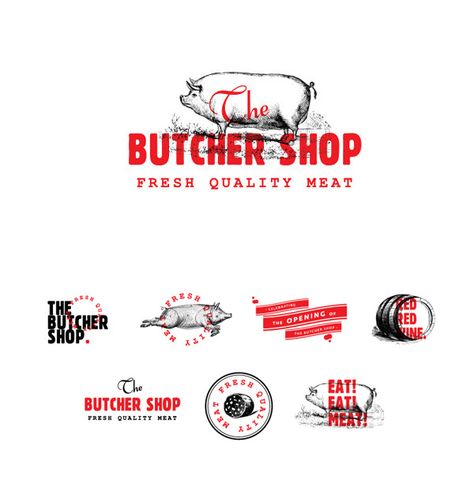 The Butcher Shop Butcher Branding, Meat Logo Design, Butcher Shop Logo, Meat Logo, Bbq Logo, Typo Logo, Butcher Shop, Restaurant Branding, Packaging Labels Design