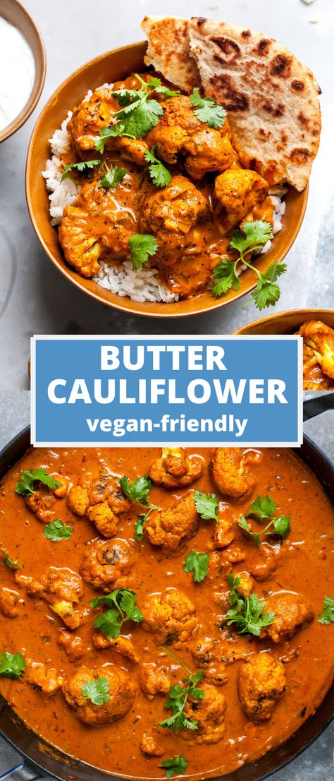 Butter Cauliflower, Vegan Diner, Vegan Cauliflower Recipes, Cauliflower Recipe, Tasty Vegetarian Recipes, Vegetarian Dinners, Indian Food Recipes Vegetarian, Vegetarian Recipes Dinner, Cauliflower Recipes