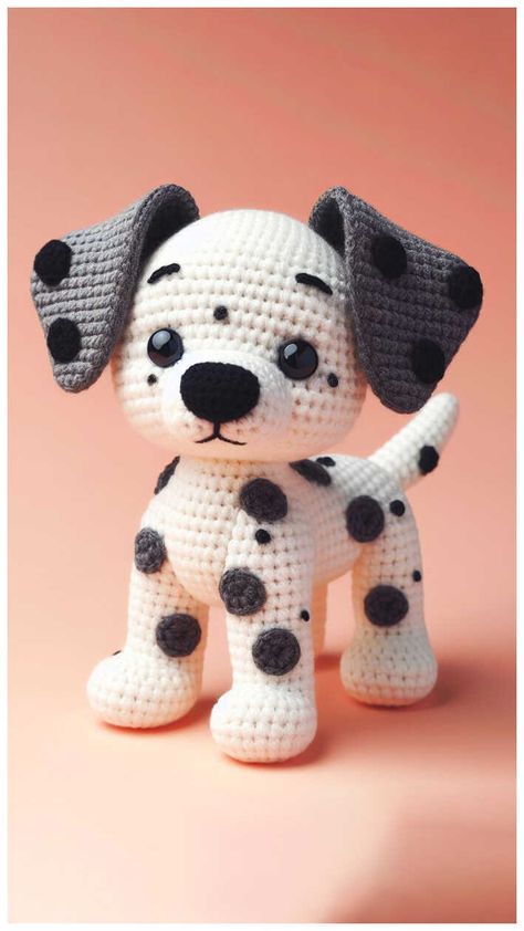 Crochet Dalmatian Dog Free Amigurumi Pattern - Free Amigurumi Crochet Dalmatian, Crochet Essentials, Disney Crochet Patterns, Crochet Dog Patterns, Crochet Toys Free, Easy Crochet Animals, Crochet Patterns Free Beginner, Dalmatian Dog, Knitting Patterns Toys