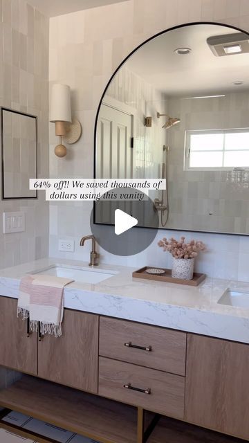 Lisa Kanegae on Instagram: "💫 Comment VANITY3 and I’ll send the links for this video to your DM. Must be following me or the message gets blocked.   This best selling vanity is the lowest price I’ve seen! On sale for the next four days. It comes in 9 different sizes with countertop and sinks. Our clients saved thousands of dollars using this instead of a custom vanity. The included countertop saves SO much money since you don’t have to purchase a stone slab or pay for fabrication. The extra thick slab makes it feel high end as well. We changed out the hardware and it instantly elevated the look.  #bathroomdesign #vanity #shoppingfinds #bathroomremodel" Thick Countertop Vanity, Thick Countertop Bathroom, Vanity Countertop, Custom Vanity, Bathroom Countertops, Ranch House, Small House, Bathrooms Remodel, Bathroom Design