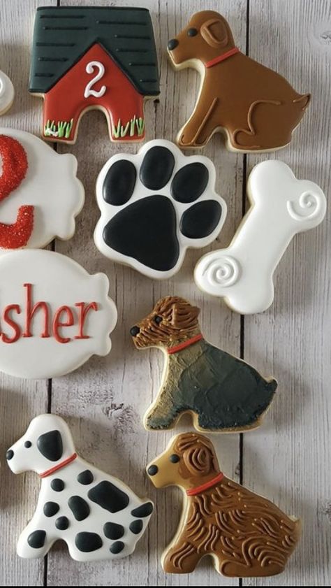 Dog Cookie Recipes, Dog Bone Cookies, Cat Cookies, Cutout Sugar Cookies, Cookies For Kids, Dog Cookies, Fancy Cookies, Creative Cookies, Beautiful Cookies