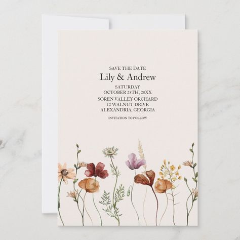 Watercolour Flower Invitation, Color Scheme Dark Green, Abaya Logo, Wildflower Save The Date, Backyard Tea Party, Flower Invitations, Watercolor Flower Invitation, Debut Theme, Wedding Invitations Set