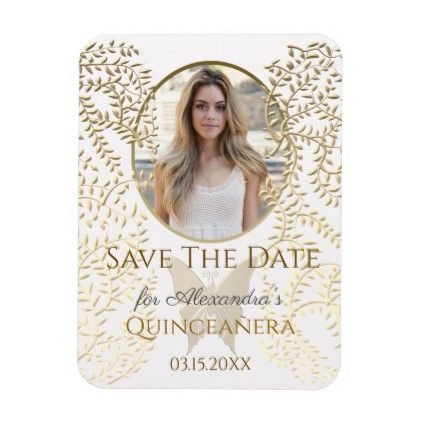 Gold Floral Save The Date Quinceanera Photo Magnet Save The Date Quinceanera Ideas, Quinceanera Pink, Quinceanera Ideas, Rustic Save The Dates, Floral Save The Dates, Photo Save The Date, Butterfly Style, Save The Date Photos, Quinceanera Invitations