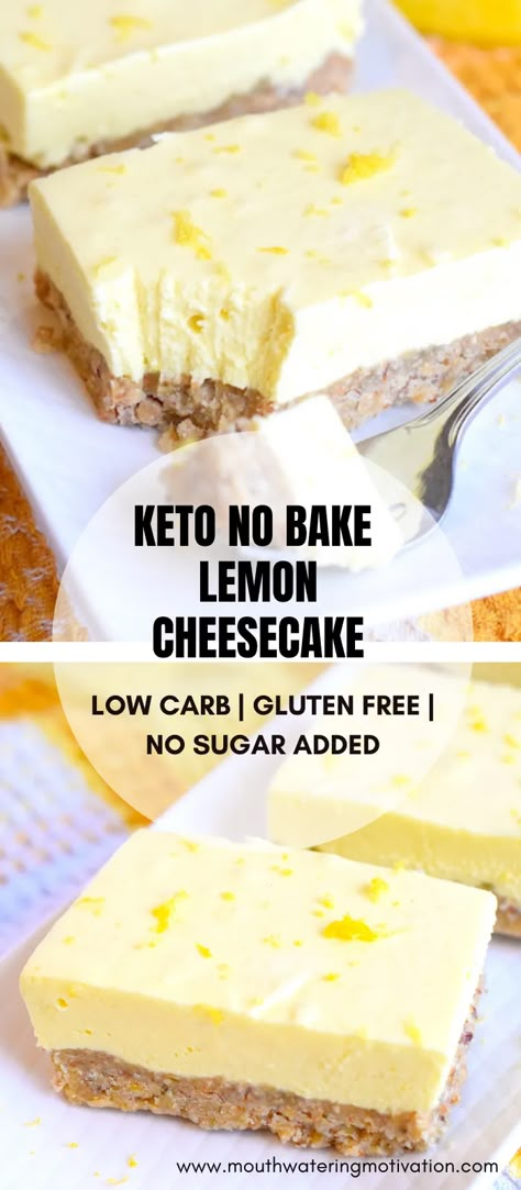 Keto No Bake Lemon Cheesecake | Mouthwatering Motivation Keto No Bake Lemon Cheesecake, Keto No Bake, No Bake Lemon, Lemon Cheesecake Recipes, Desayuno Keto, No Bake Lemon Cheesecake, Low Carb Low Fat Recipes, Keto Treats, Low Carb Cheesecake