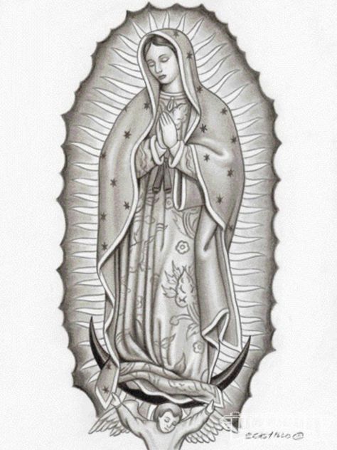 Virgen Mary Tattoo, Tato Realis, Mother Mary Tattoos, Ako Kresliť, Virgin Mary Tattoo, Mary Tattoo, Mexican Art Tattoos, Chicano Style Tattoo, Cholo Art