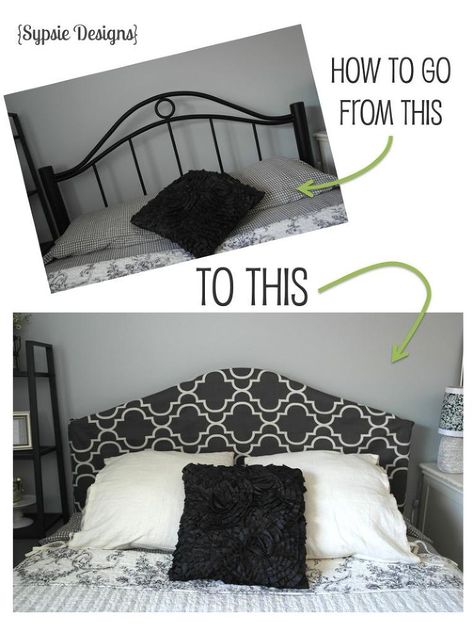 Hide an out-of-date metal headboard with a simple, slip-on cover. Cover A Headboard, Easy Headboard, Headboard Makeover, Simple Headboard, Headboard Cover, Metal Headboard, Diy Headboards, Diy Ikea, Diy Headboard