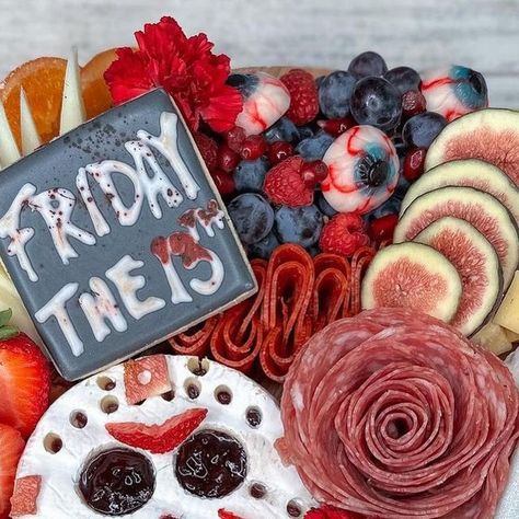 CharityLeaf-Palm Leaf Plates on Instagram: "The proper way to celebrate Friday the 13th is with some Jason Voorcheese! 🤩🥰 Featuring: @festiveandfinecharcuterie #charcuterie #charcuterieboard #cheeseboard #spooky #spookycharcuterie #halloween2023 #spookyseason #halloweenfoodideas #charcutie I #charcuteria #sanantoniocharcuterie #charcuterieartist #foodstylist #foodstyling #sanantonio #sanantoniofoodie #sanantonioeats #shopsmallsatx #satxfoodie #sat× #satxsmallbusiness #satxfood #latinaownedbu Jason Charcuterie Board, Friday The 13th Charcuterie Board, Palm Leaf Plates, Veggie Tray, Leaf Plates, Season Of The Witch, Friday The 13th, Palm Leaf, Charcuterie Board