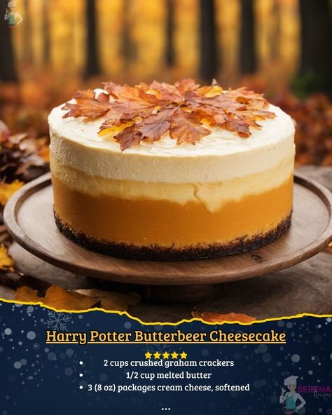 Serena Recipes Harry Potter Cheesecake, Harry Potter Food Recipes, Butterbeer Cheesecake, Snickers Pie, Harry Potter Butterbeer, Cupcakes Decorating, Harry Potter Butter Beer, Cheesecake Mousse, Thanksgiving 2024