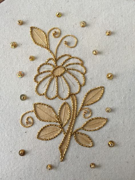 Couching Embroidery Design Motifs, Couching Embroidery Design, Couching Embroidery, Peacock Embroidery Designs, Gold Work Embroidery, Design Motifs, Motifs Perler, Flower Motifs, Handmade Embroidery Designs