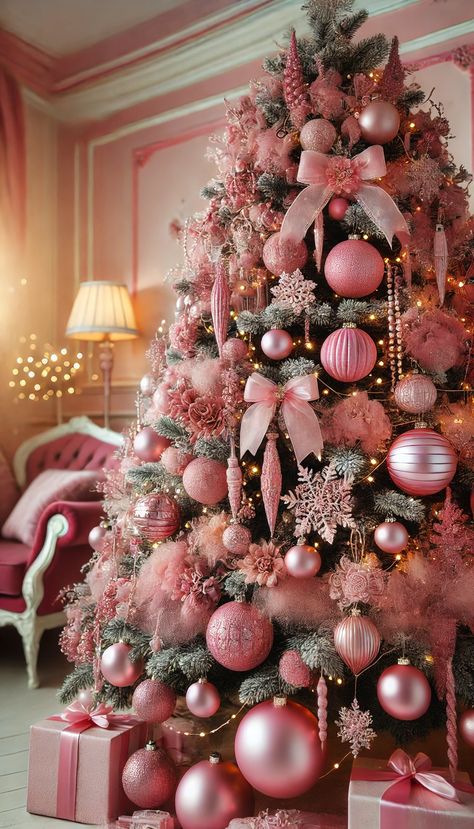 17+ Stunning Pink Christmas Tree Decorations Ideas 🎄💖 Pink Candy Land Christmas Tree, Valentine’s Tree, Diy Pink Christmas Ornaments, Pink Outdoor Christmas Decor, Christmas Tree With Pink Decorations, Valentine Tree Ideas, Valentines Tree Decorations, White And Pink Christmas Tree, Pink Themed Christmas Tree