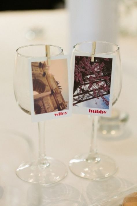 your wedding glasses accented with Polaroids from your favorite places is a very cute idea for a travel themed wedding Make A Banner, How To Make Banners, Multicultural Wedding, Travel Theme Wedding, Australia Wedding, Outdoor Wedding Reception, Luxe Wedding, Melbourne Wedding, Wedding Glasses