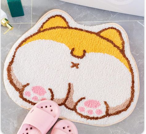 Cat Bath, Corgi Funny, Corgi Butts, Needle Punch, Corgi Dog, Punch Needle, Tufted Rug, Bath Rug, Bath Rugs