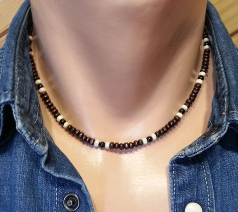 BEADED NECKLACE MENS WOMENS HERE: https://www.etsy.com/shop/SofronKutStar?section_id=28173862 *Material: Model 1,2 - wood beads light and dark, black onyx beads 4mm. Model 3,4 - wood beads light and dark, black onyx matte beads 4mm. Beads are strung on stainless steel micro wire which is twisted for strength, clasp - lobster for secure clasping. LEATHER NECKLACES MEN'S HERE: https://www.etsy.com/shop/SofronKutStar?section_id=27877923 * *Please note wood is a natural material so beads can differ Bead Men Necklace, Beads For Men Necklaces, Unisex Beaded Necklace, Beads Necklace For Boys, Beach Necklace Men, Man Beaded Necklace, Boys Beaded Necklace, Men's Beaded Necklace, Men’s Beaded Jewelry