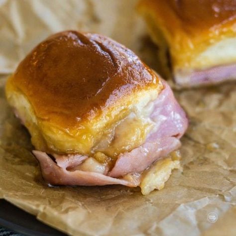 Hammie Sammies {Funeral Sandwiches} - The Fresh Cooky Gluten Free Ham, Ham Cheese Sliders, Ham And Cheese Sliders, Brunch Appetizers, Cheese Sliders, Hawaiian Sweet Rolls, Ham And Cheese Sandwich, Slider Buns, Deli Ham