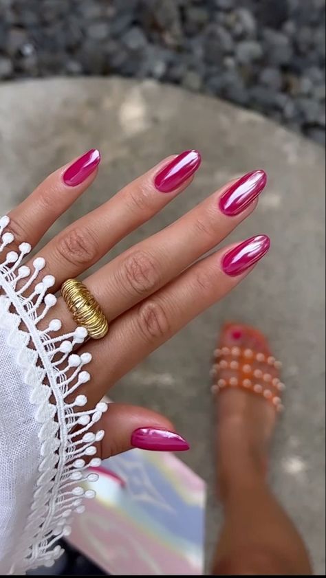 Magenta Nails, Pink Chrome Nails, Chrome Nails Designs, Summery Nails, Colorful Nails, Metallic Nails, Fire Nails, Funky Nails, Chic Nails