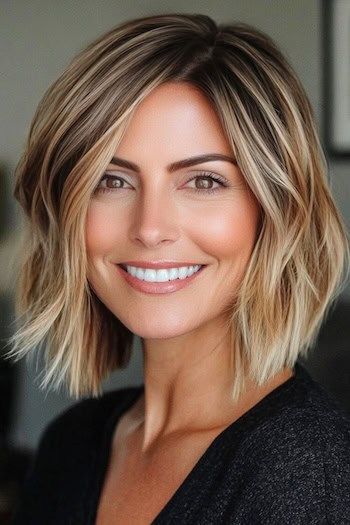 Short One Length Hairstyles, Lob Aline Haircut, Bob Straight Haircut, Choppy Bob Oval Face, Jennifer Anniston Layered Haircut, Professional Bob Hairstyles, Modern Bob Haircut 2023 Fine Hair, Medium Hair With Choppy Layers, Hair Styles Bob Cut