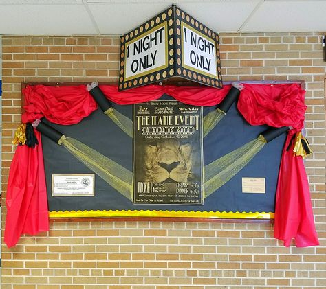 Theater Board Ideas, Museum Bulletin Board, Stage Bulletin Board, Drama Club Poster, Drama Club Bulletin Board Ideas, Dance Bulletin Board, Club Bulletin Board, Drama Display Boards, Drama Bulletin Board Ideas