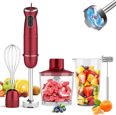 Immersion Blender 5 in 1 Hand Blender, Abuler 800W Hand Mixer Stick, 5-in-1, 12 Speed and Turbo Mode Handheld Blender 304 Stainless Steel, With 600ml Mixing Beaker, 500ml Chopper, Whisk and Milk Frother for Soup, Smoothies, Baby Food, Sauce Emulsion Blender, Hand Held Food, Blender Smoothie, Handheld Mixer, Best Smoothie, Baby Puree Recipes, Immersion Blender, How To Make Smoothies, Homemade Salads