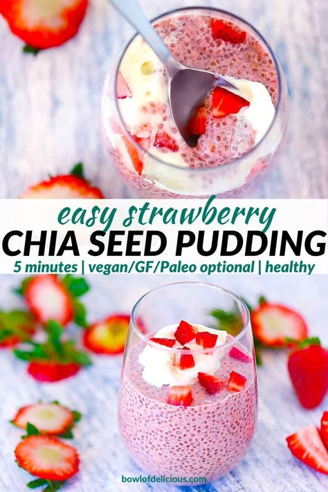 Strawberry Chia Seed Pudding, Strawberry Chia Pudding, Chia Pudding Recipes Healthy, Refined Sugar Free Desserts, Chia Seed Recipes Pudding, Chia Recipe, Chia Seed Recipes, Savory Pies, Chia Pudding Recipes