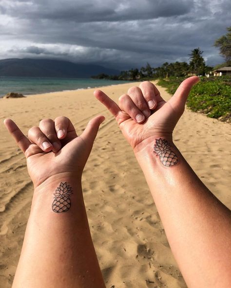 Hawaii Matching Tattoos, Hawaiian Friendship Tattoos, Small Aloha Tattoo, Mahalo Tattoos, Hula Tattoo Hawaiian, Maui Tattoo Ideas, Shaka Tattoo, Aloha Tattoo, Maui Tattoo